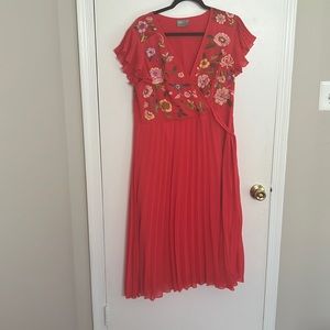 ASOS red floral embroidered midi dress.